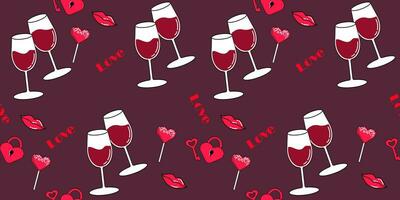 Fashion Seamless pattern couple glass wine, candy and hearts for textile. fashion Modern Copy paste textile, prints, paper products, the Web. trendy for Valentines day vector