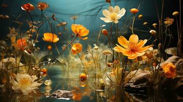 a field of poppies with a blue sky in the background AI Generative photo