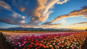 a field of poppies with a blue sky in the background AI Generative photo