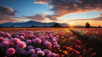 a field of poppies with a blue sky in the background AI Generative photo