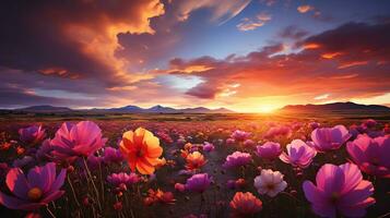 a field of poppies with a blue sky in the background AI Generative photo