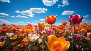 beautiful flower field scenery AI Generative photo
