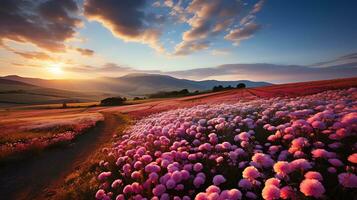 beautiful flower field scenery AI Generative photo