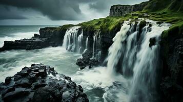 the waterfalls in iceland are beautiful AI Generative photo