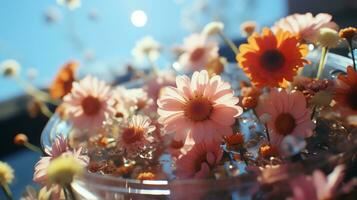 pink flowers in the desert with blue sky AI Generative photo