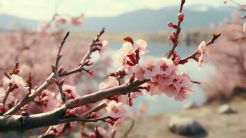 pink flowers in the desert with blue sky AI Generative photo