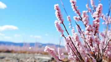 pink flowers in the desert with blue sky AI Generative photo