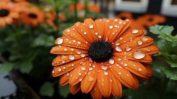 girasol con gotas de lluvia ai generativo foto