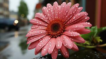 a pink flower with water droplets on it AI Generative photo