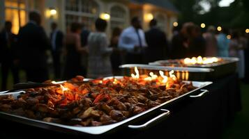 a man serving food on a buffet table AI Generative photo