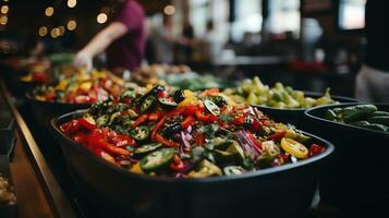 a man serving food on a buffet table AI Generative photo