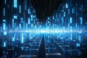 Glowing Data Pods in Futuristic Facility. Generative AI photo