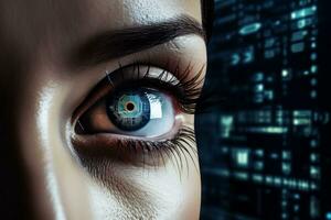 Eye with Digital Data Reflection. Generative AI photo
