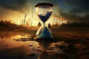 Time Slipping Away in Hourglass. Generative AI photo