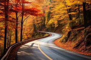 vistoso otoño bosque la carretera. generativo ai foto