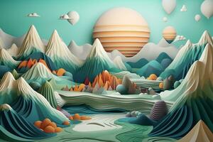 Abstract 3D Geometric Landscape. Generative AI photo