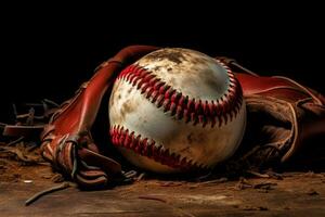 béisbol en guante después tachar paso. generativo ai foto