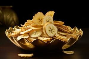 Banana Chips in Decorative Bowl. Generative AI photo