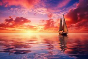 Coastal Sunset with Sailboat. Generative AI photo