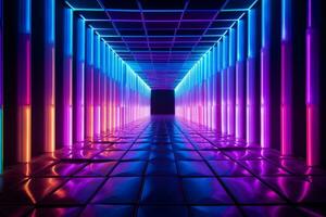 Neon Tunnel to the Unknown. Generative AI photo