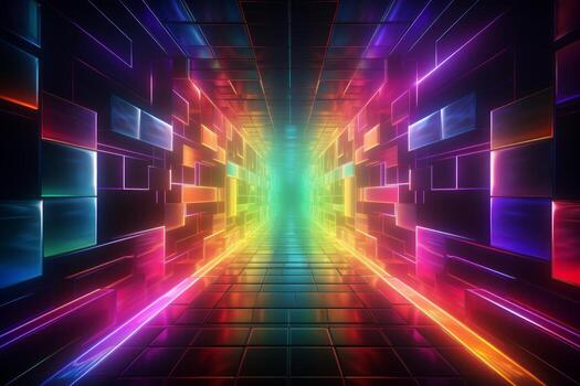 Neon Tunnel to New Dimension. Generative AI photo
