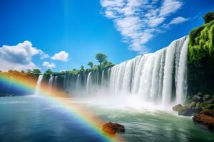 Waterfall with Rainbow. Generative AI photo