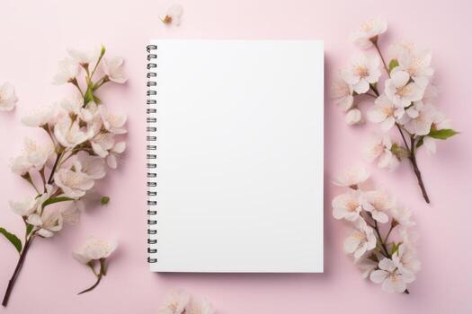 Pastel Spring Flat Lay. Generative AI photo