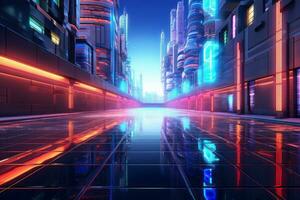 Neon 3D Futuristic Urban Landscape. Generative AI photo