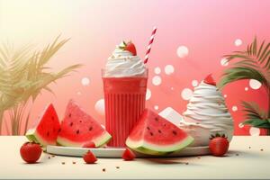 Summer Food and Drinks with Watermelon and Ice Cream. Generative AI photo