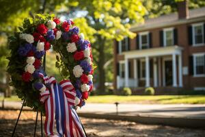 American flag at half mast during Patriot Day memorial. Generative AI photo