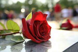 Rose on Names at Patriot Day Memorial. Generative AI photo