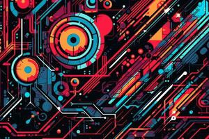 Abstract background with colorful circles and lines. Generative AI photo