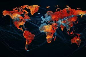 mundo mapa con contrastando colores. generativo ai foto