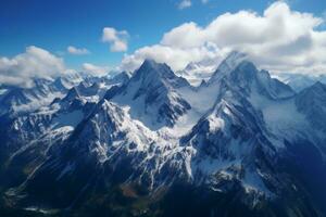 Aerial shot of a majestic mountain range. Generative AI photo