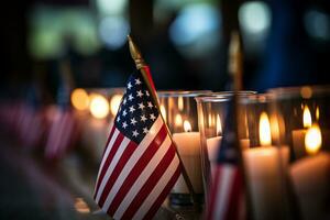 Flag with Memorial Candles. Generative AI photo