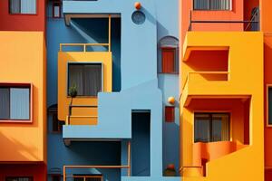 un multicolor edificio con balcones y balcones generativo ai foto