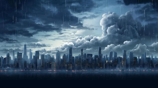 City skyline with weather elements. Generative AI photo