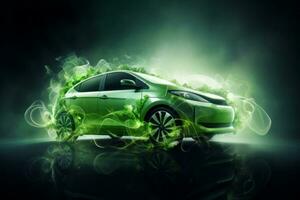 Charging Electric Vehicle with Green Energy. Generative AI photo