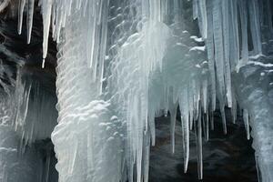 Intricate Ice Formations on Frozen Waterfall. Generative AI photo