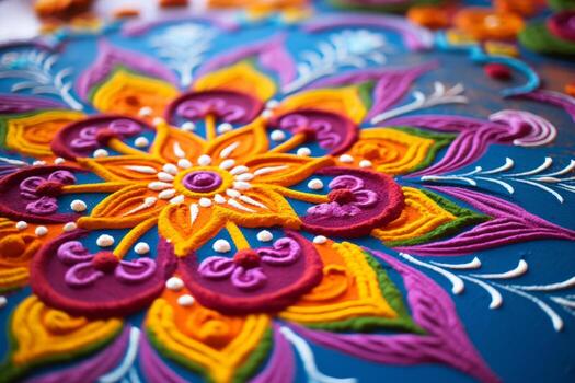 Vibrant and intricate design on a table. Generative AI photo