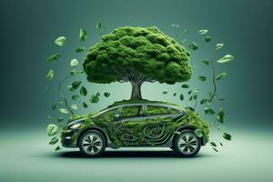 Embracing Green Mobility Electric Car with Renewable Sources. Generative AI photo