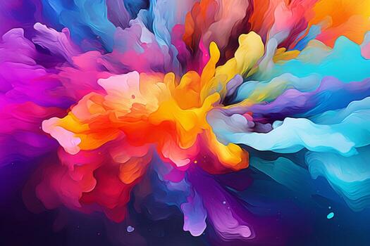 Multicolored flower with a black background. Generative AI photo