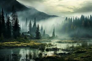 Enigmatic fog adding an air of mystery. Generative AI photo
