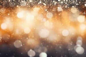 Festive bokeh lights on snowy. Generative AI photo