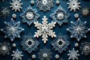 Geometric patterns of snowflakes and ornaments. Generative AI photo