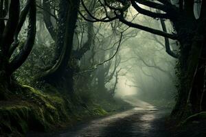 Mist-Shrouded Path to Secrets and Beauty. Generative AI photo