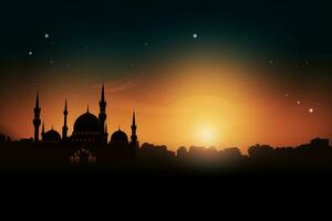 Mosque silhouette with copy space. Generative AI photo