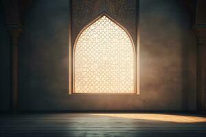 Mosque window with copy space. Generative AI photo