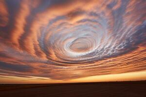 remolino de nubes en el cielo a puesta de sol. generativo ai foto