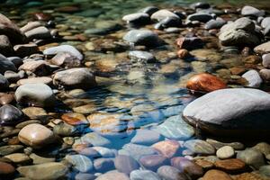 Rocky Riverbed with Polished Stones. Generative AI photo